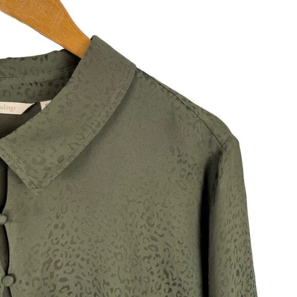 Soft Surroundings Green Jacquard Leopard Print Collared Long Sleeve Shirt Top 3X - Picture 5 of 14